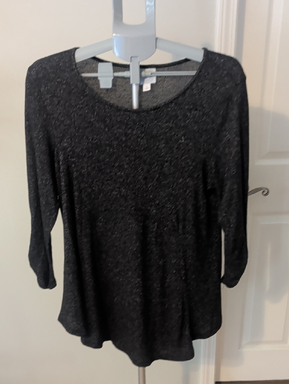 Sunday Black Sparkle Long Sleeve Scoop Neck Tee